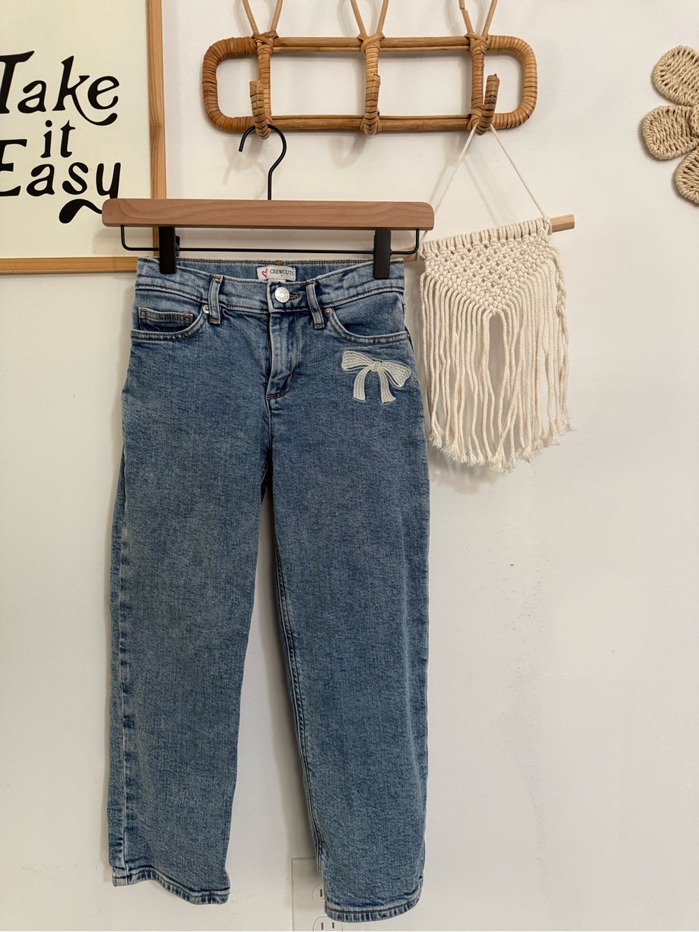 Crewcuts - size 7 - bow embroidered straight leg jean